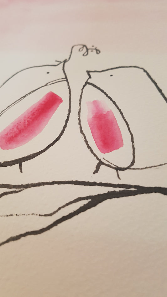 A4 Watercolour Robin kiss