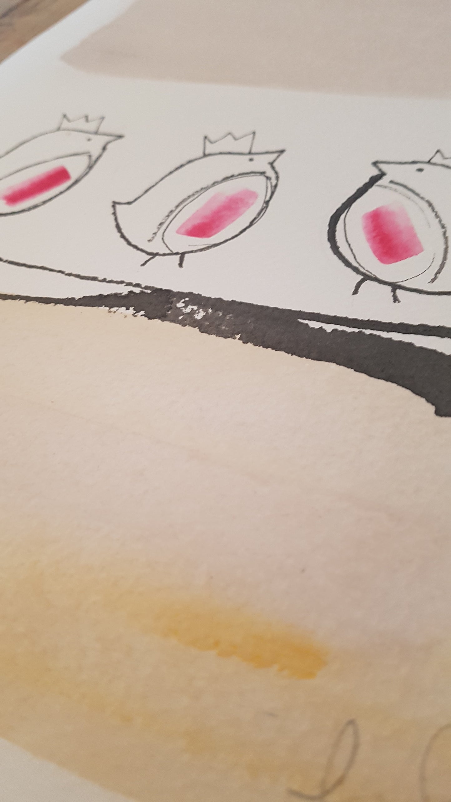 A4 Watercolour of 3 Robin kings