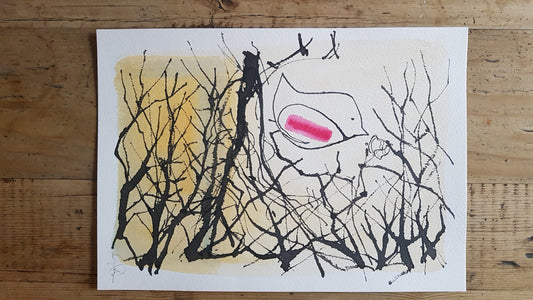 Original A4 Watercolour of robin with bell