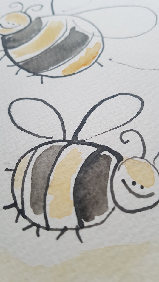 Original A4 Watercolour of happy beeday