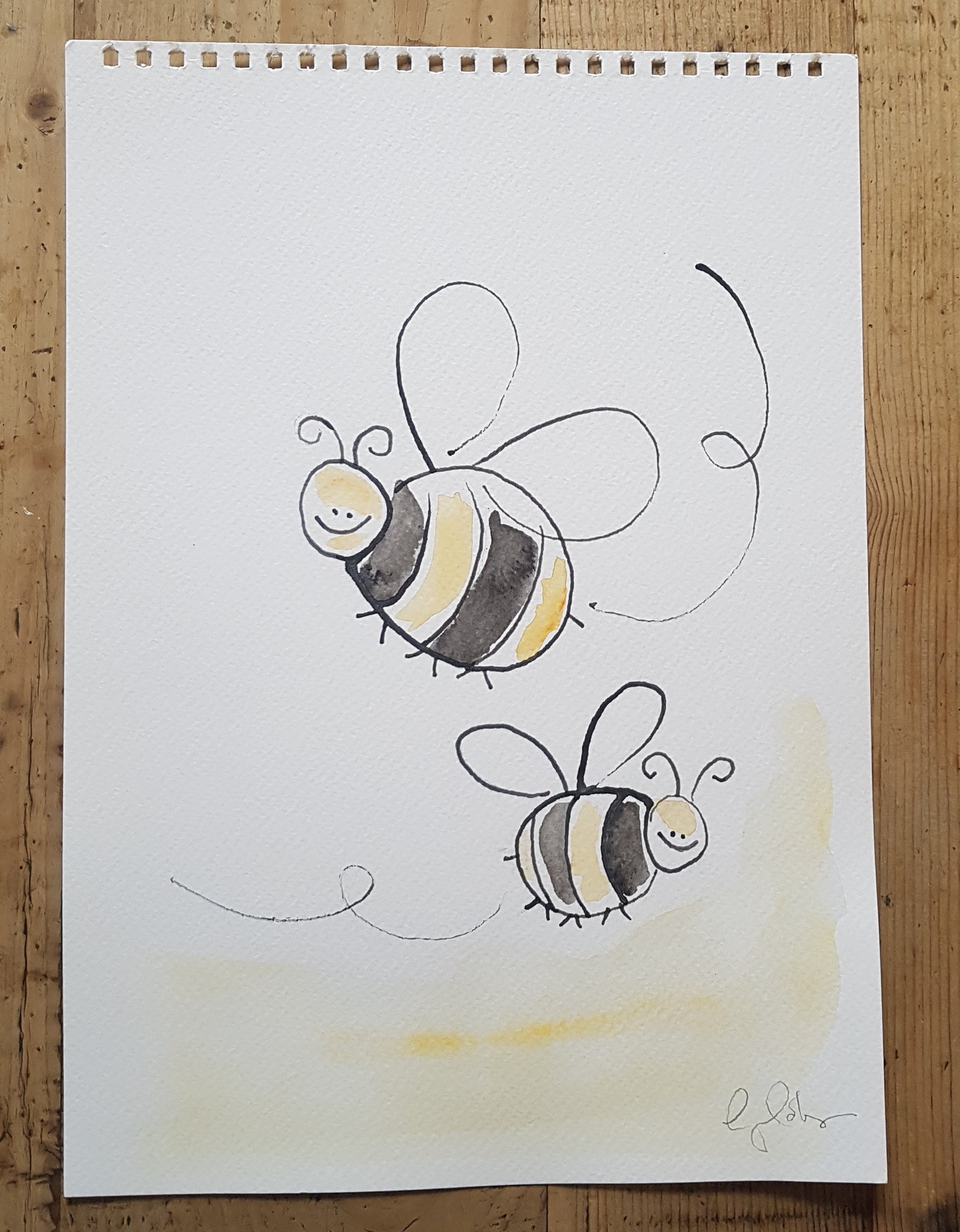 Original A4 Watercolour of happy beeday