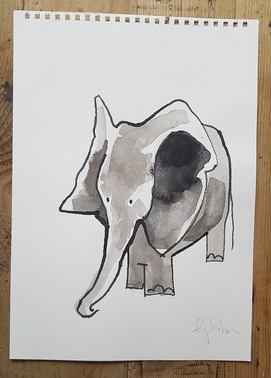 Original A4 Watercolour of an irrelephant card
