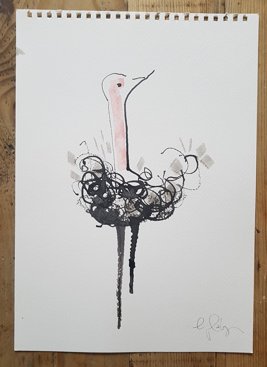 Original A4 Watercolour of ostrich