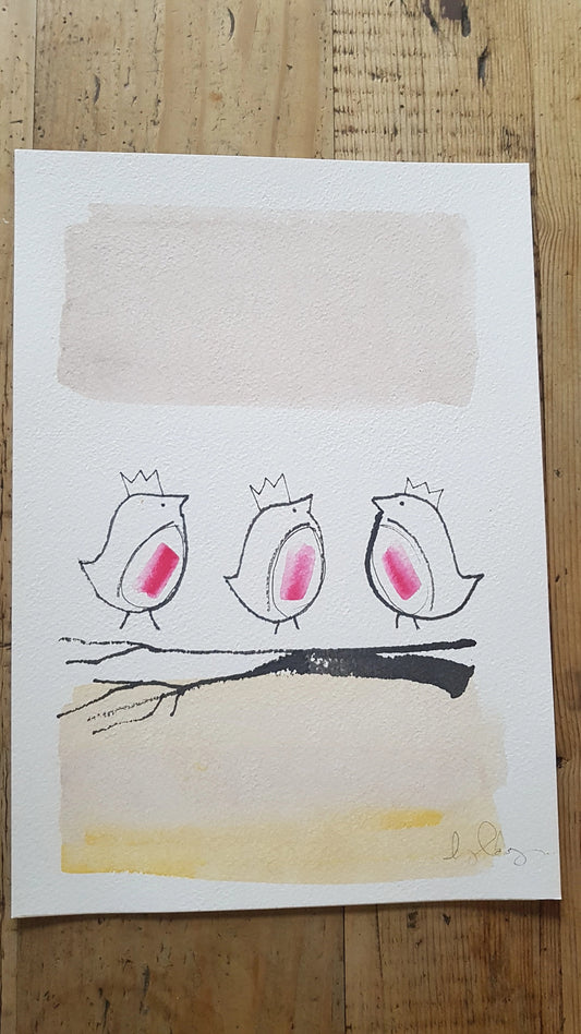A4 Watercolour of 3 Robin kings