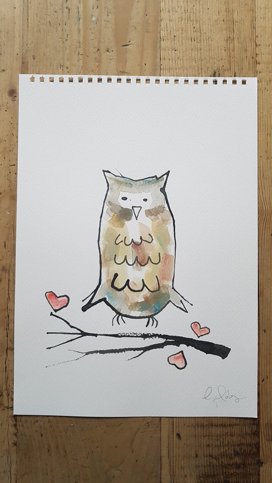 Original A4 Watercolour of owlways love you