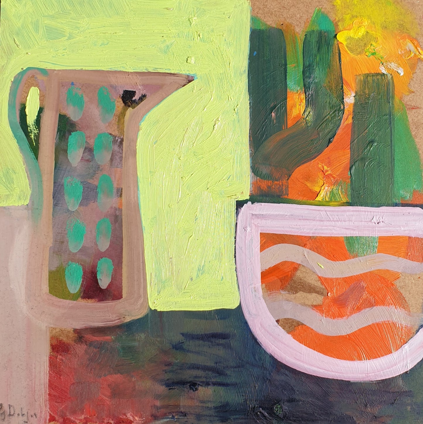 Cactus in a bowl and jug