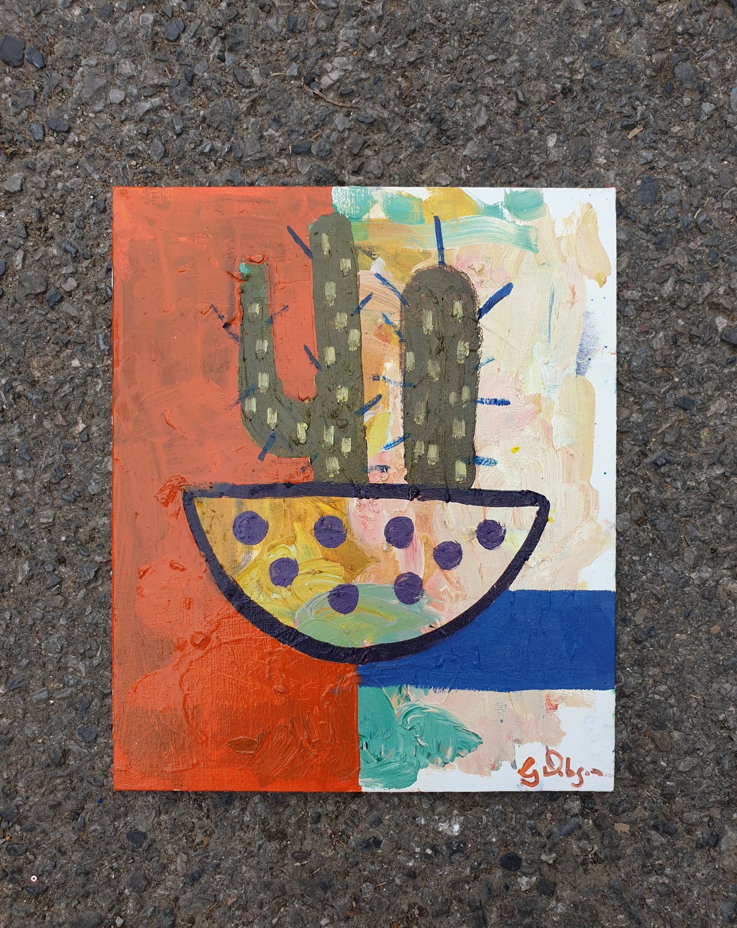 Cactus in a spotty bowl