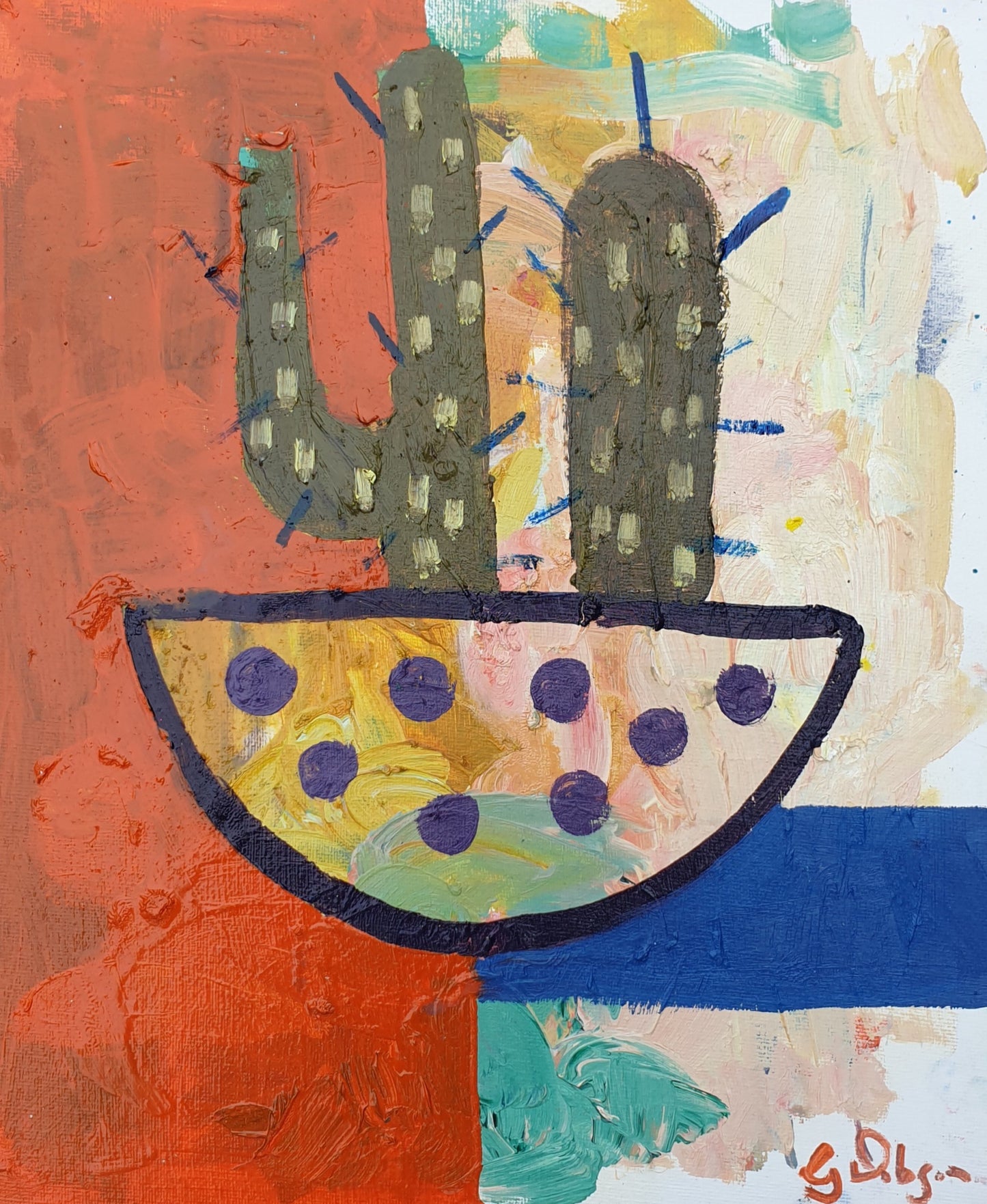 Cactus in a spotty bowl