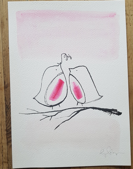 A4 Watercolour Robin kiss